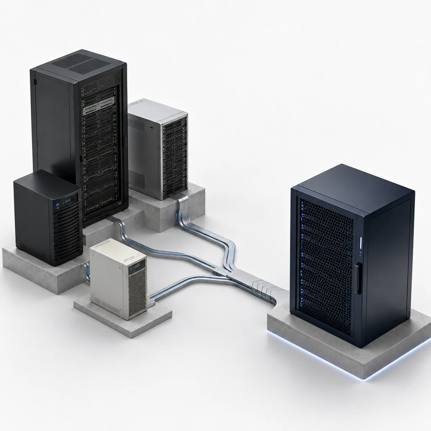 Netser 3D render of server racks consolidating into one