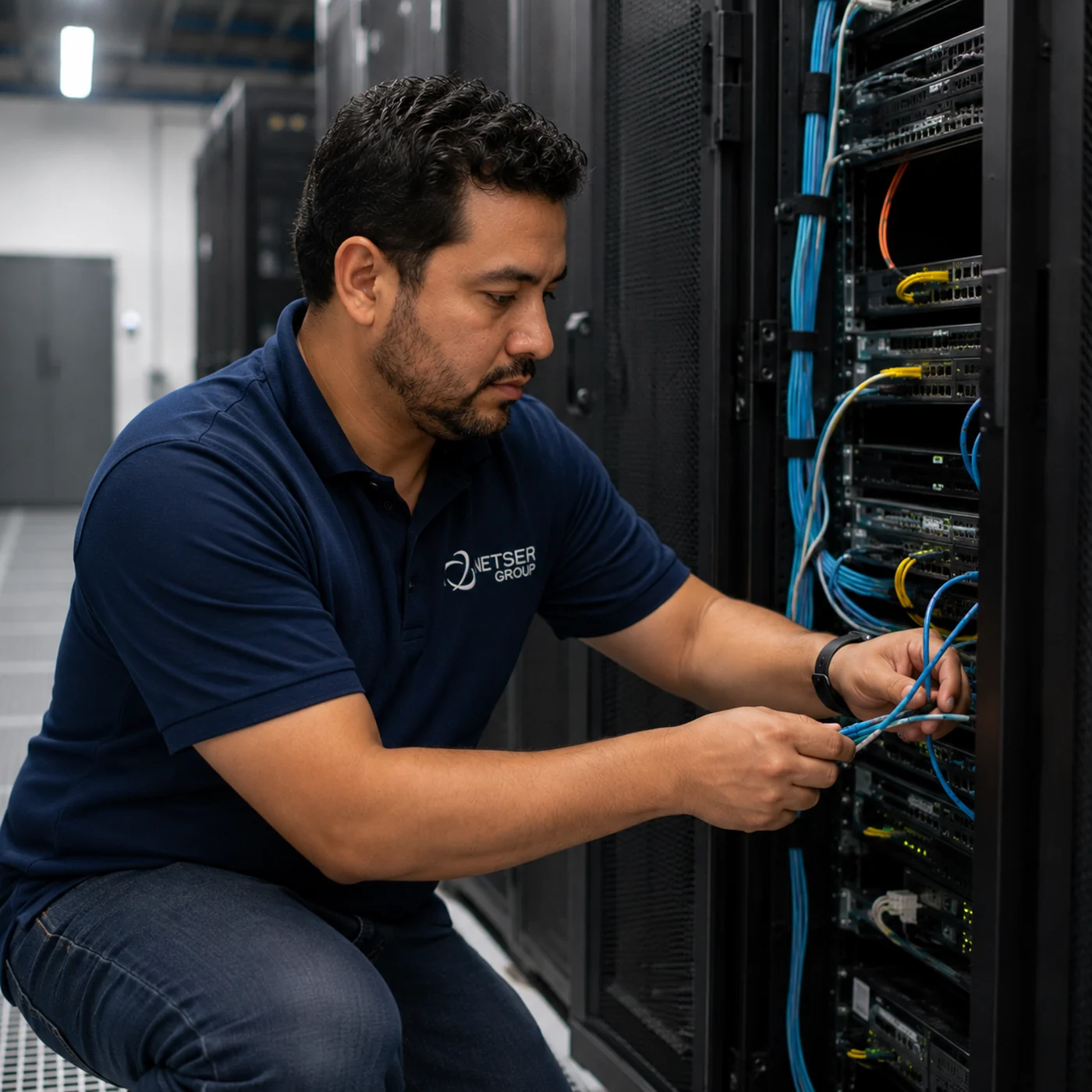 Netser Smart Hands technician working inside a data center